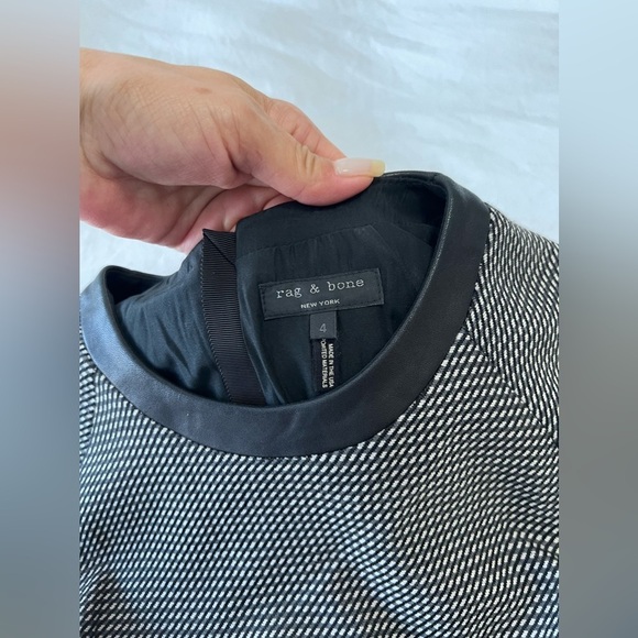 Rag & Bone | Women’s SZ 4 |Black White Watson Flared Career Dresses Leather Trim - Picture 8 of 11